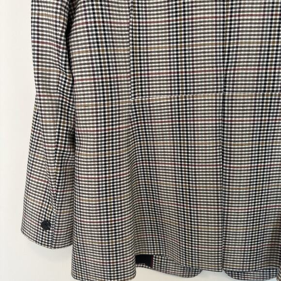 1. State Tan Black Burgundy Navy Plaid Blazer Size 10 Pockets Buttons Work Long - Picture 7 of 8